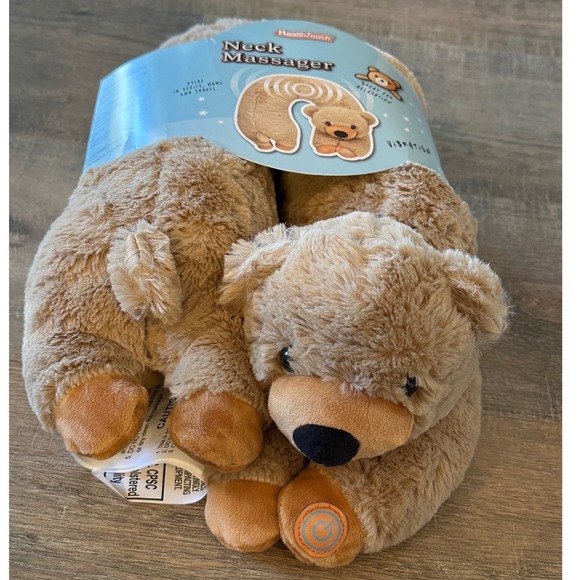 HealthTouch Brown Bear Plush Vibrating Neck Massager Travel Pillow NWT - Picture 4 of 7